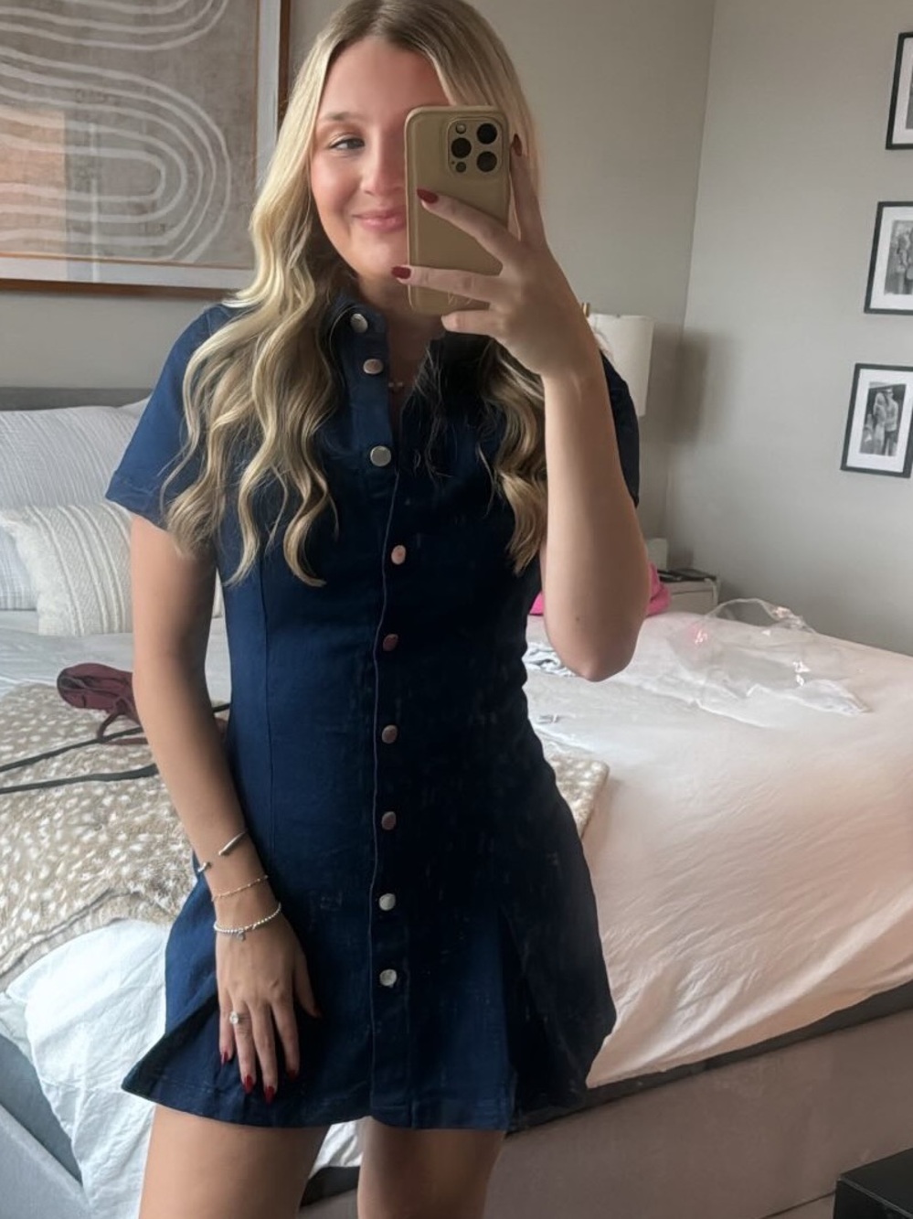 Zara Denim Navy Button-Front Short Sleeve Dress